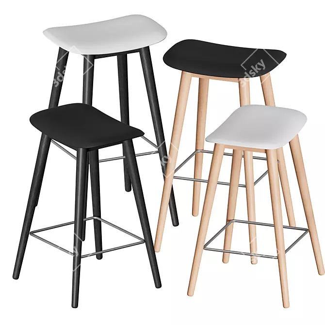 Title: Sleek Fiber Bar Stool with Wood Base 3D model image 5