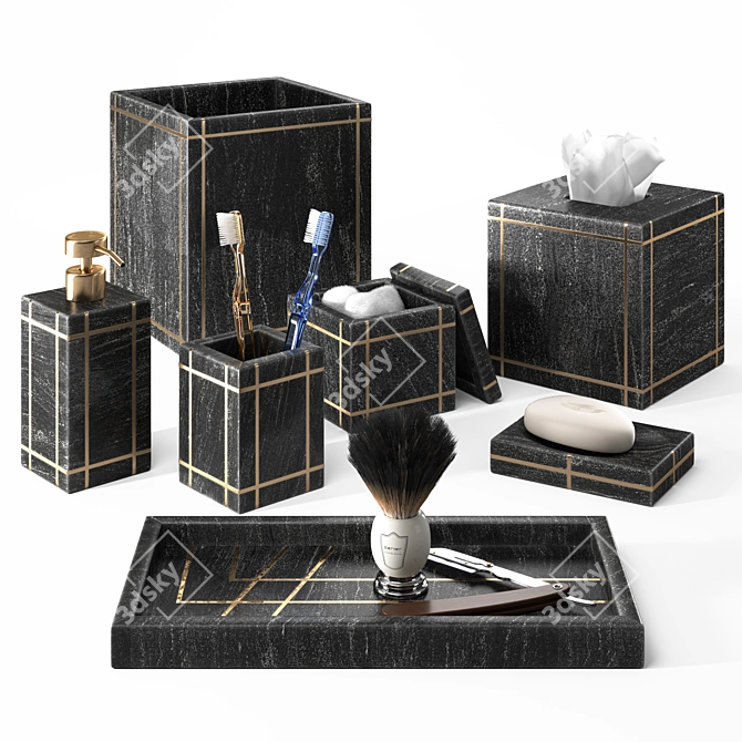 Luxury Marble Bath Accessories Set 3D model image 1