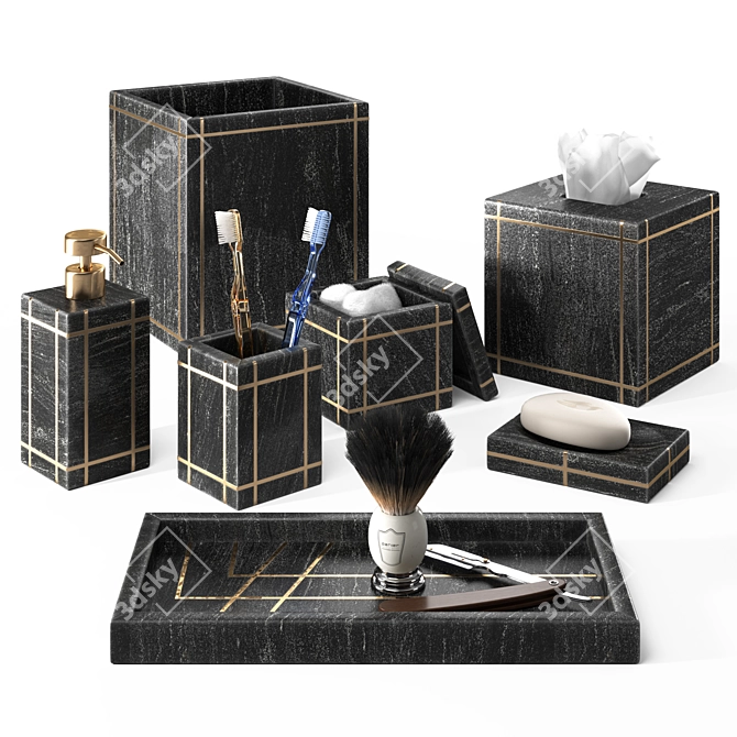 Luxury Marble Bath Accessories Set 3D model image 15