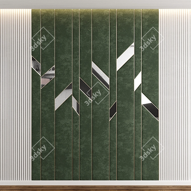Green Panel Mirrored MDF Headboard 3D model image 1