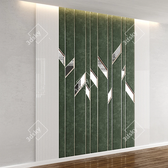 Green Panel Mirrored MDF Headboard 3D model image 2