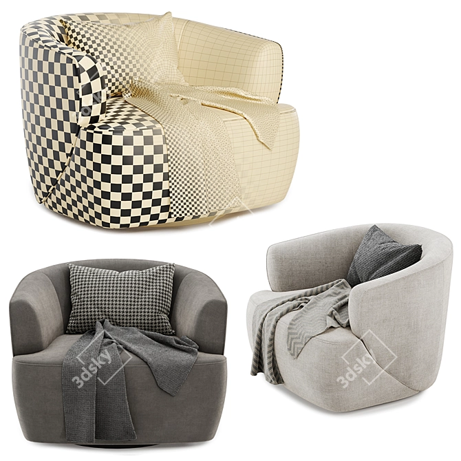 Modern Swivel Armchair: Pelton 3D model image 4