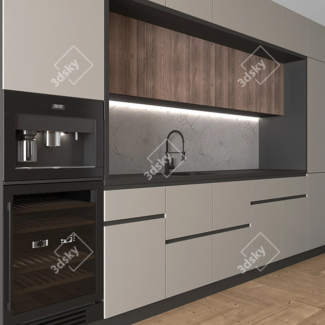 Modern Corner Kitchen Set - Including Miele Coffee Machine, Microwave, Oven & More 3D model image 3