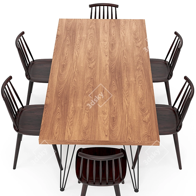 Modern Acacia Wood Dining Set 3D model image 5