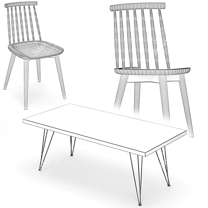 Modern Acacia Wood Dining Set 3D model image 3