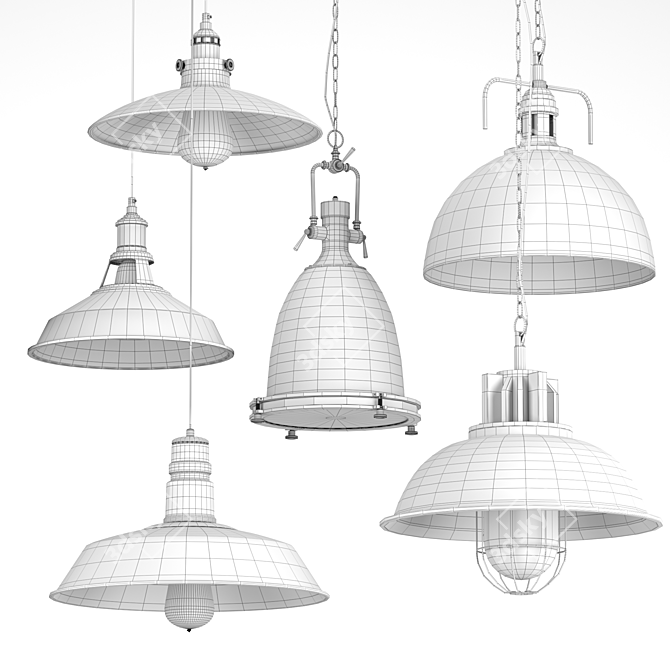 Industrial Metal Pendant Light Set 3D model image 10