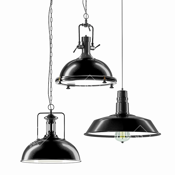 Industrial Metal Pendant Light Set 3D model image 11