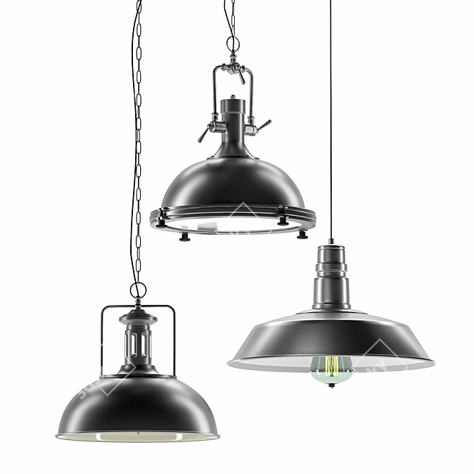 Industrial Metal Pendant Light Set 3D model image 12