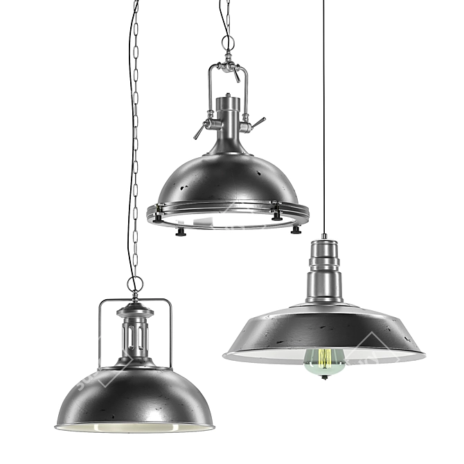 Industrial Metal Pendant Light Set 3D model image 13