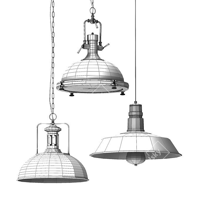 Industrial Metal Pendant Light Set 3D model image 14