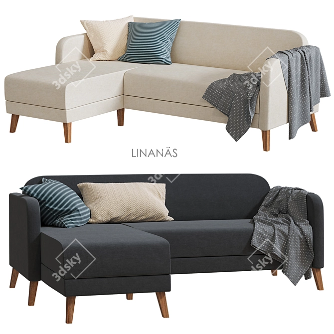 Luxe Linanäs Corner Sofa: Beige & Dark Gray 3D model image 1