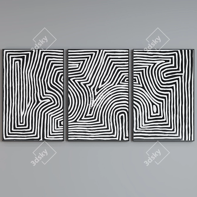 Modern Abstract Line Maze Frame Set 3D model image 2