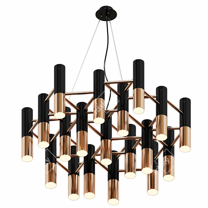 Gold and Black Chandelier: Elegant Lighting Statement 3D model image 1