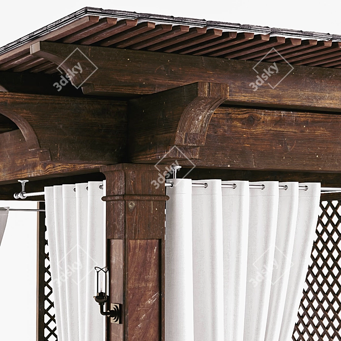 Elegant Outdoor Wooden Pergola 3D model image 2