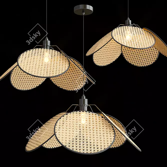 RAVDNA Metal and Bamboo Pendant Light 3D model image 1