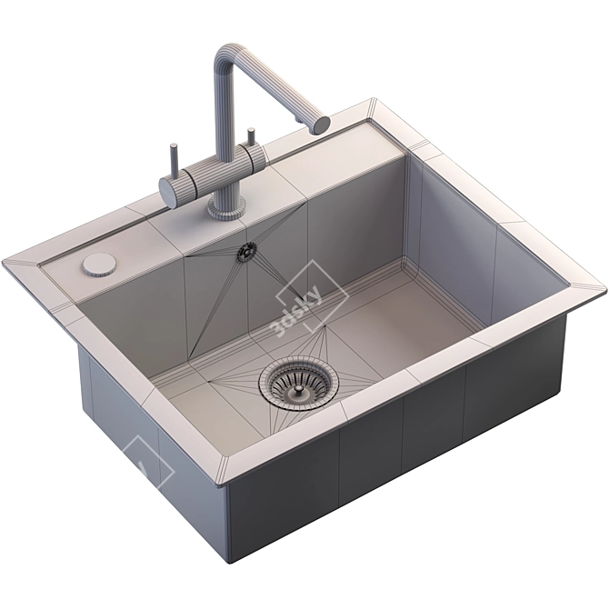 Modern Kitchen Sink with Faucet 3D model image 4