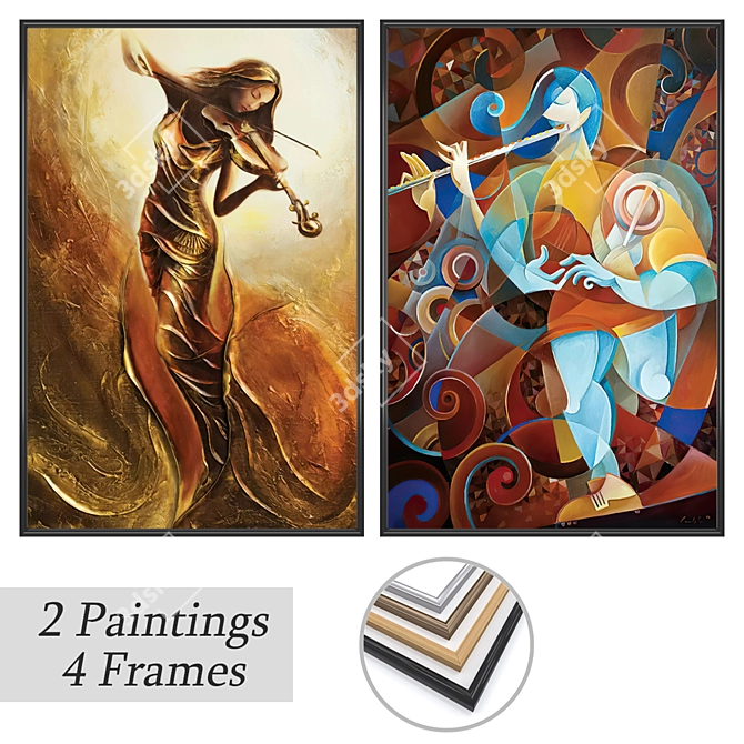 Stunning Artwork Set: 2 Paintings & 4 Frame Options 3D model image 1