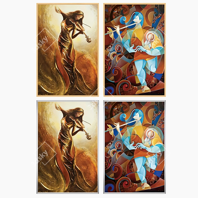 Stunning Artwork Set: 2 Paintings & 4 Frame Options 3D model image 3