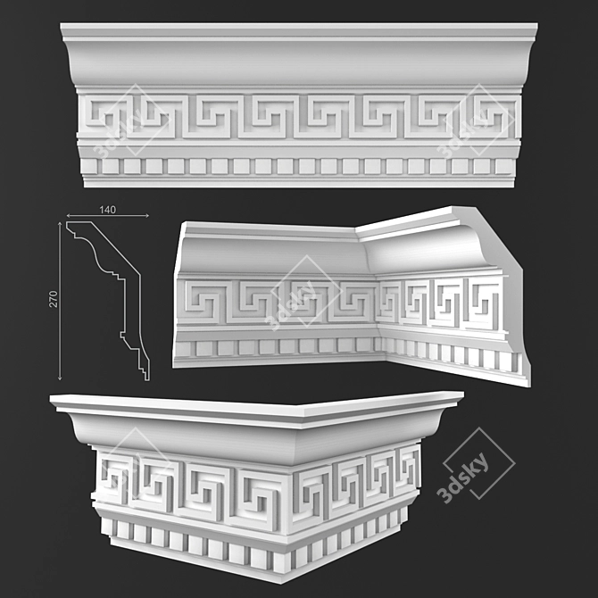 Elegant 140x270mm Ceiling Cornice 3D model image 1