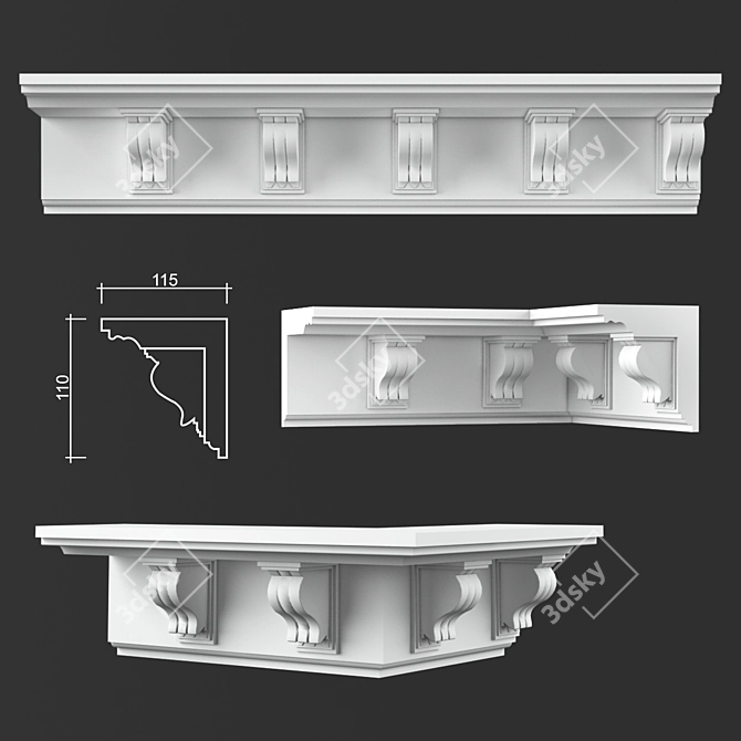 Elegant Ceiling Cornice K160 3D model image 1