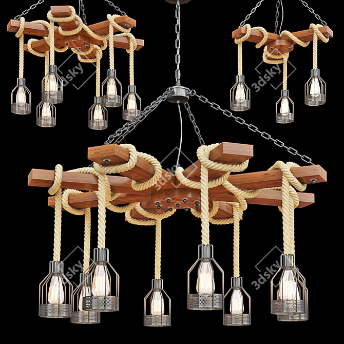 Modern Wood & Rope Ceiling Lamp 3D model image 6