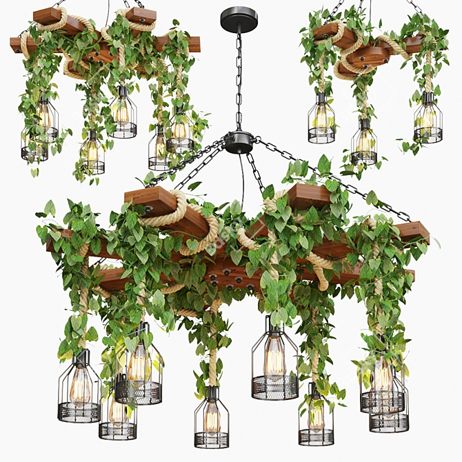 Modern Wood & Rope Ceiling Lamp 3D model image 7