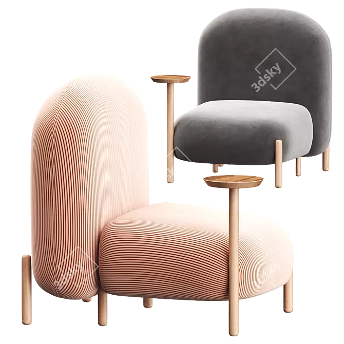 Modern BALLOON Easy Chair with Built-in Magazine Rack 3D model image 2