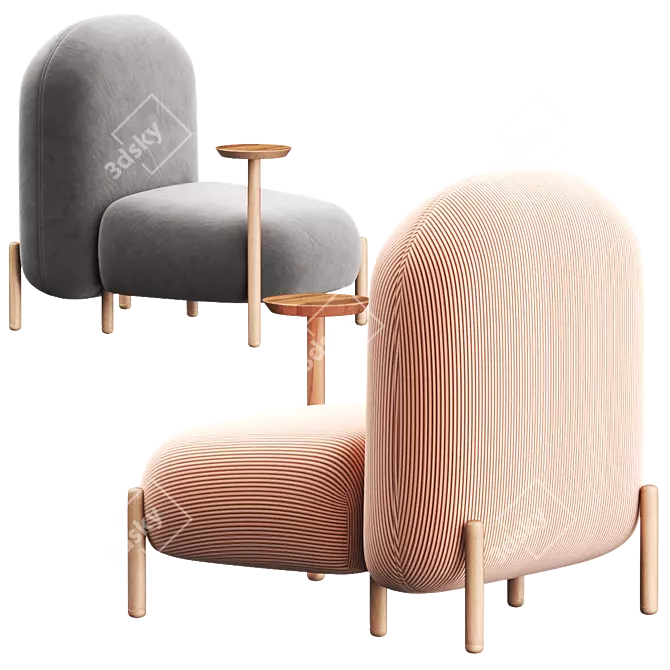 Modern BALLOON Easy Chair with Built-in Magazine Rack 3D model image 3