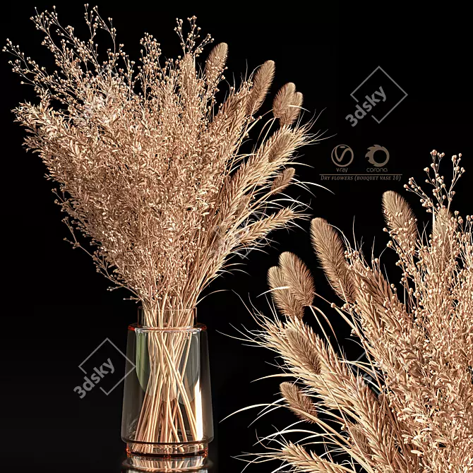 Elegant Dry Flower Bouquet Vase 3D model image 4