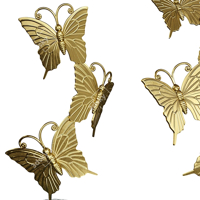 Golden Butterfly Statuette Set on Green Marble Stand 3D model image 6