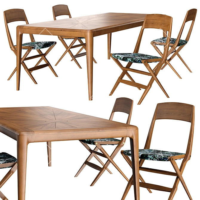 Sustainable Oak Chair & Dining Table 3D model image 1