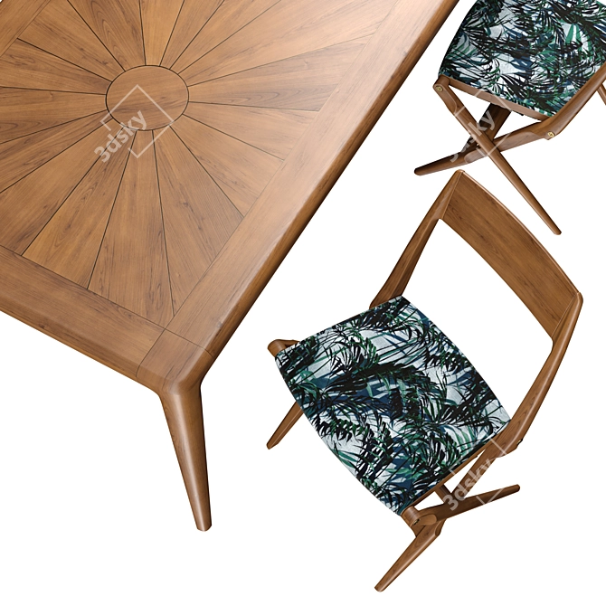 Sustainable Oak Chair & Dining Table 3D model image 4