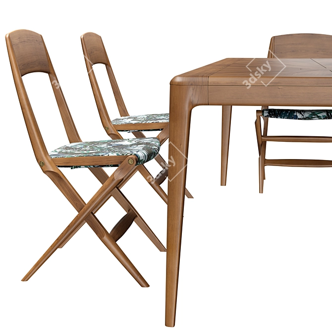Sustainable Oak Chair & Dining Table 3D model image 5