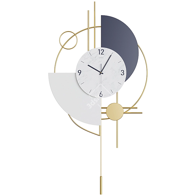 Gold Geometric Round Wall Clock 3D model image 1