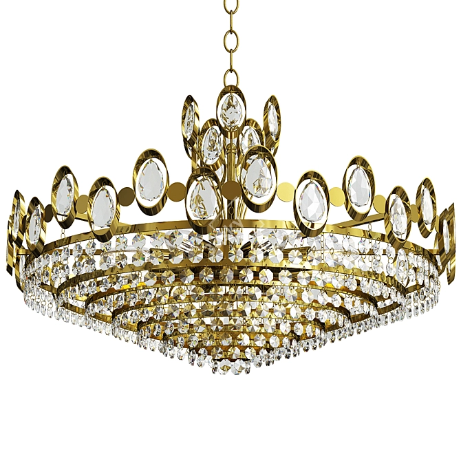 Elegant Golden Crystal Chandelier 3D model image 1