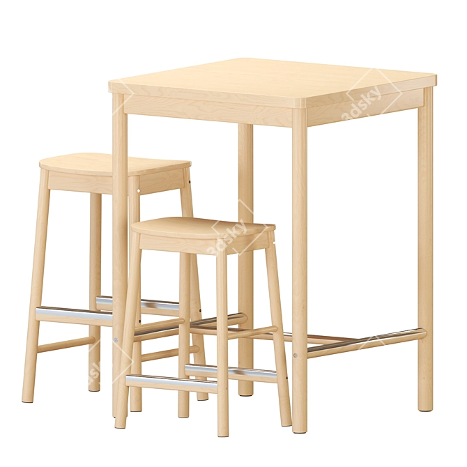 Modern Birch Bar Table And Chairs 3D model image 1