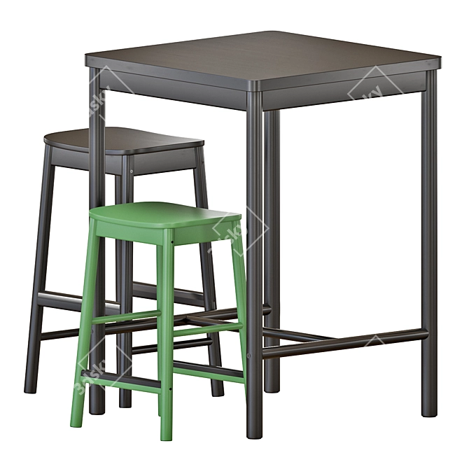 Modern Birch Bar Table And Chairs 3D model image 2