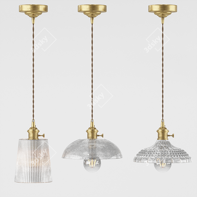 Rustic Glass Pendant Lights: Vintage Charm 3D model image 1