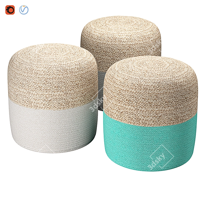 Boho Chic Jute Pouffe 3D model image 10