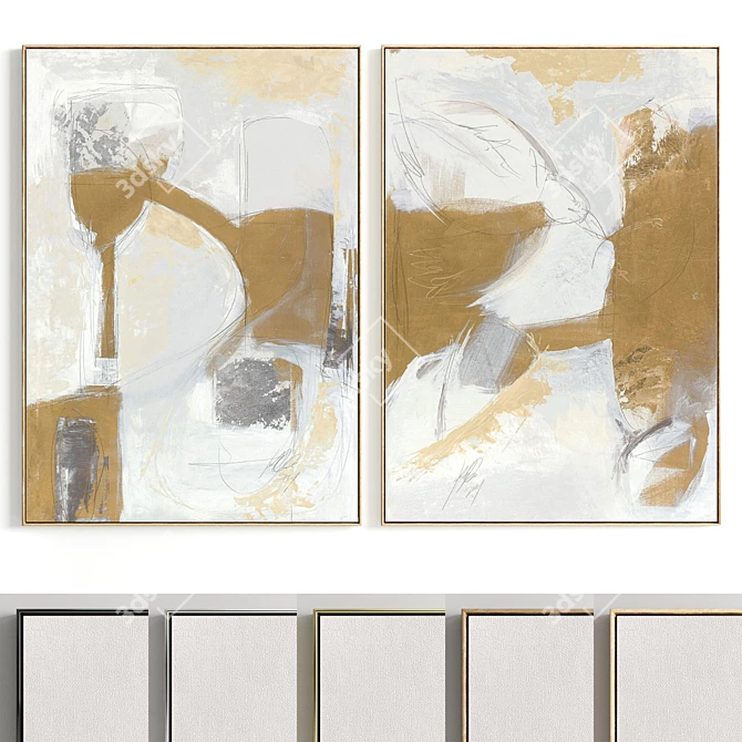 Dual Frame Delight: Plaster Two Photo Frame 3D model image 1