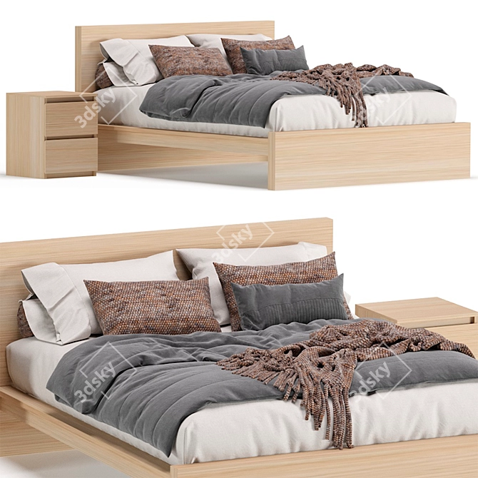 Modern Oak Finish Malm Bed 3D model image 1