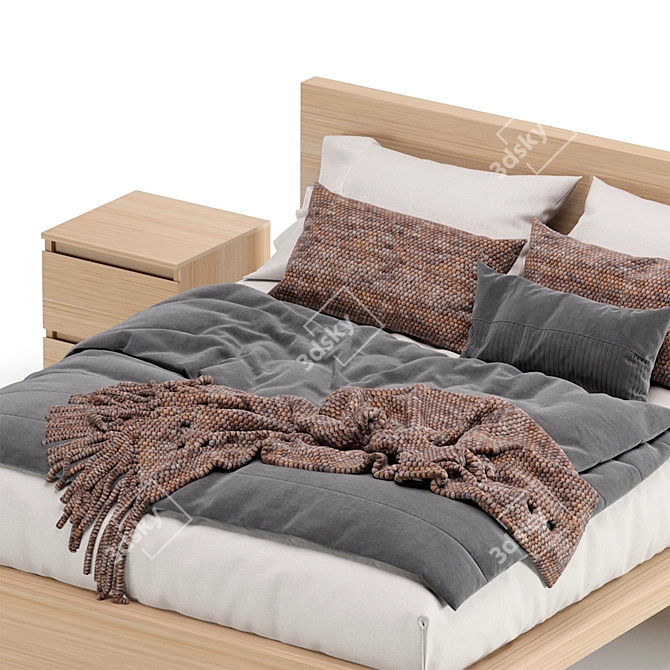 Modern Oak Finish Malm Bed 3D model image 3