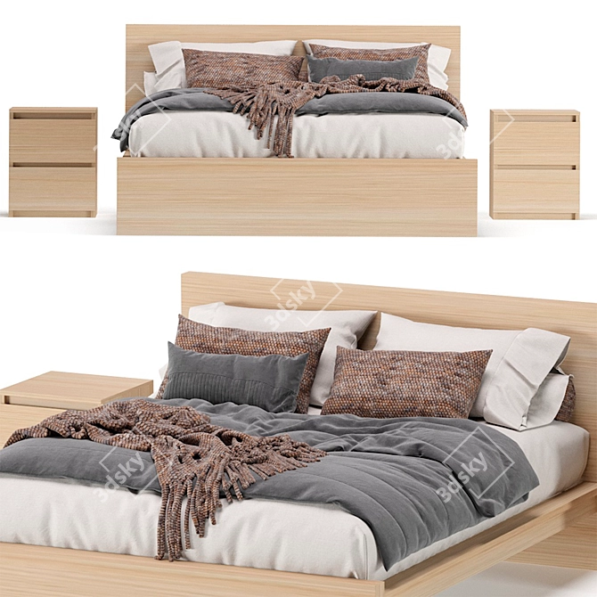 Modern Oak Finish Malm Bed 3D model image 5