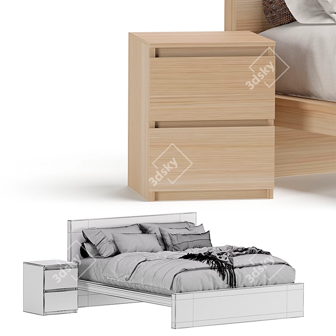 Modern Oak Finish Malm Bed 3D model image 7