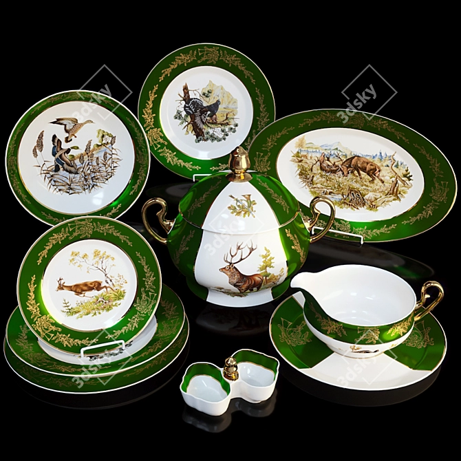 Royal Hunt Porcelain Tableware 3D model image 2