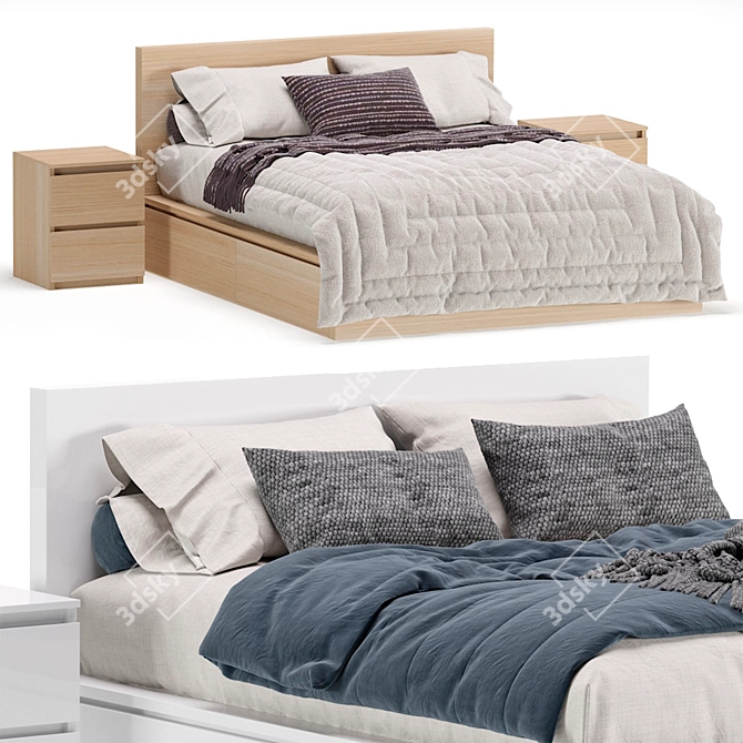 Modern Malm Bed: 2 Colors 3D model image 1