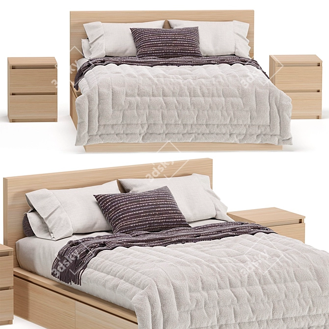 Modern Malm Bed: 2 Colors 3D model image 3