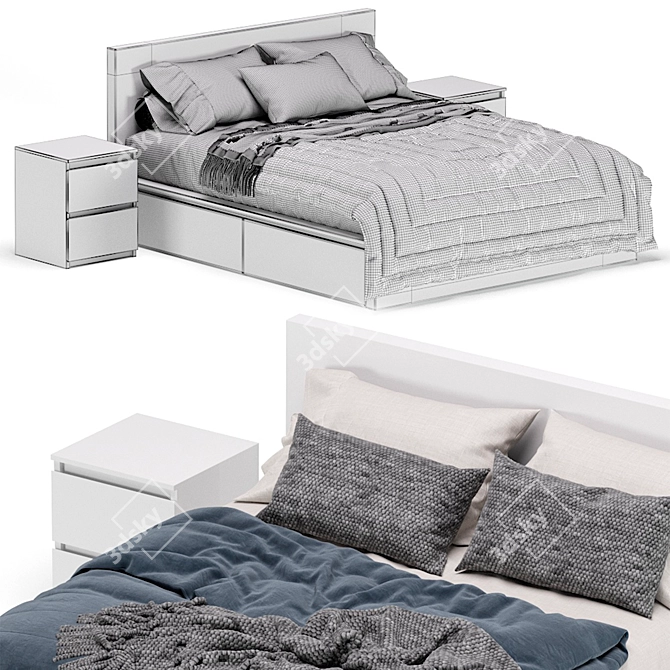 Modern Malm Bed: 2 Colors 3D model image 7