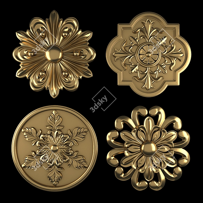 Elegant Rosettes in Gold & Gypsum 3D model image 2