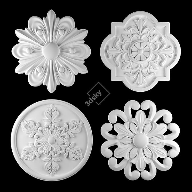 Elegant Rosettes in Gold & Gypsum 3D model image 3